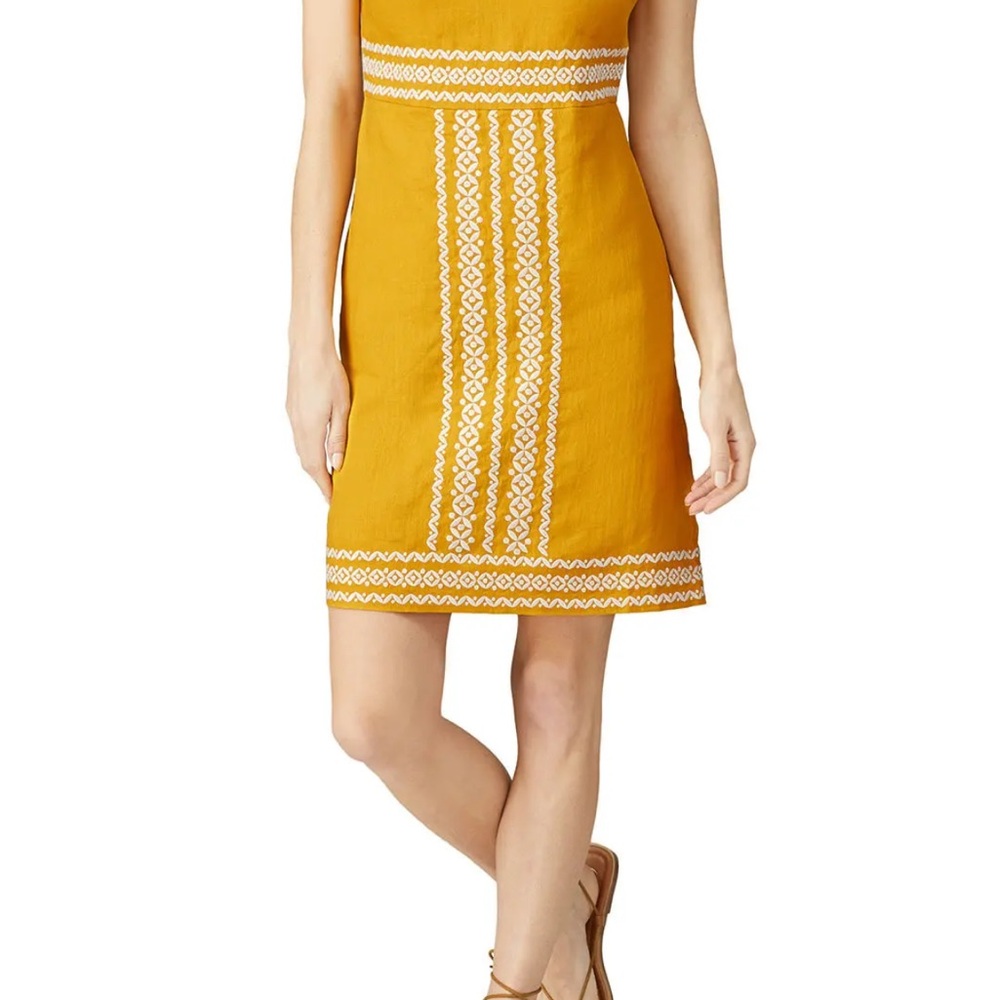 Boden Mustard Dress with White Embroidery